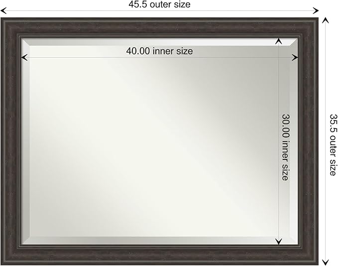 Amanti Art Brown Wall Mirror 36x46 Shipwreck Greywash Rectangle Bathroom Mirror for Wall Decor Living Room, X-Large Traditional Frame, Hangs Horizonally and Vertically, Bathroom Decor, Beveled Edge