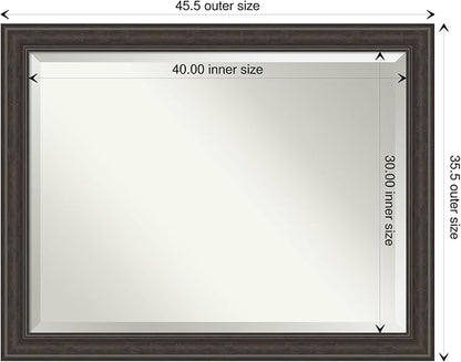 Amanti Art Brown Wall Mirror 36x46 Shipwreck Greywash Rectangle Bathroom Mirror for Wall Decor Living Room, X-Large Traditional Frame, Hangs Horizonally and Vertically, Bathroom Decor, Beveled Edge