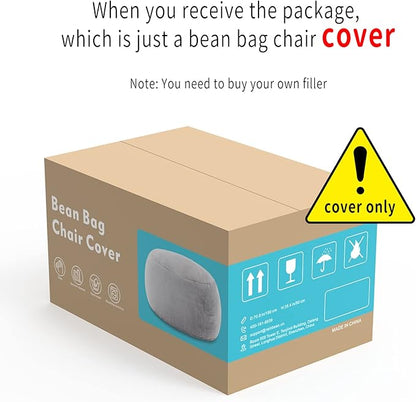 (No Filler) Bean Bag Chair Cover Without Filler,Big Round Soft Fluffy PV Velvet Washable Bean Bag Lazy Sofa Bed Cover for Adults,Living Room Bedroom Furniture Outside,5ft Black