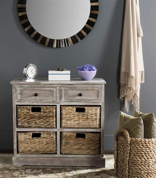 SAFAVIEH American Homes Collection Herman Whitewash Wicker Basket Storage Unit