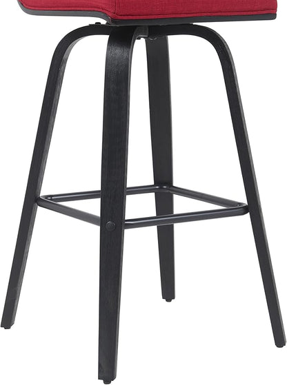 Armen Living Vienna Modern Swivel 30" Bar Height Barstool with Red Fabric Upholstered Seat and Black Wood Finish
