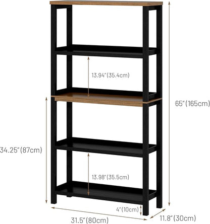 Vlsrka 5 Tier Wooden Bookshelf with Lights, 65" Tall Open Bookcase Storage Rack, Modern Bookshelf with Storage, Free Standing Display Book Shelves for Living Room, Home Office, Black