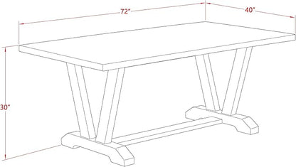East West Furniture V627EL121-6 6 Piece Dining Table Set Contains a Rectangle Dining Room Table with V-Legs and 4 Blue Linen Fabric Parson Chairs with a Bench, 40x72 Inch, Multi-Color