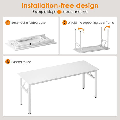Need Office Computer Desk - 54.3L Sturdy and Heavy Duty Folding Laptop Table,Writing Table/Home Office Desk/Sewing Table,No Assembly Required (White) AC5DW138