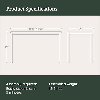 Branch Daily Desk - Functional at Home Office Desk with Effortless Assembly, Timeless Design, Rounded Corners, and Built-in Cable Notch - 58” W x 27” H x 24” D - White