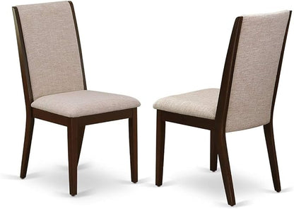 East West Furniture MZLA5-MAH-04 5 Piece Dining Room Furniture Set Includes a Rectangle Dining Table with Dropleaf and 4 Light Tan Linen Fabric Upholstered Chairs, 36x54 Inch, Mahogany