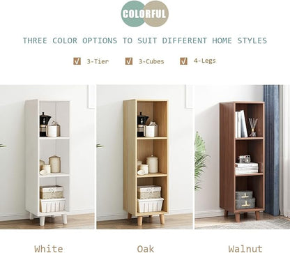 IOTXY Open Cube Low Bookcase - 3-Tier Freestanding Storage Display Cabinet Organizer with Legs for Home Office, 3-Cubes Open Shelf Short Bookshelf, Walnut