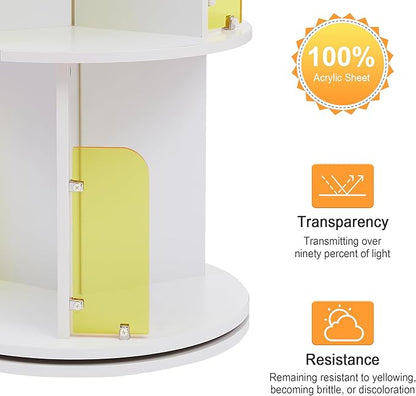 VECELO Rotating Bookshelf Tower, 360°Revolving Bookcase, Round Book Shelf Rotating, Stackable Storage Display Rack Floor Standing for Kids&Adults Solid Wood, White