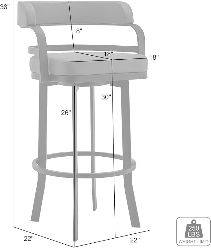 Armen Living Prinz 30" Bar Height Swivel Barstool in Black Faux Leather and Brushed Stainless Steel Finish