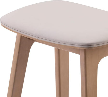 Plank+Beam Beryl Counter Height Stool - Mid-Century Modern Rubberwood Bar Stool with Faux Leather Seat, Metal Footrest, Easy Assembly, 4-Pack, Blonde/Sesame