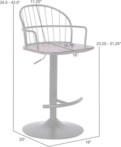 Armen Living Edward Adjustable Walnut Glazed Barstool in Black Powder Coated Finish