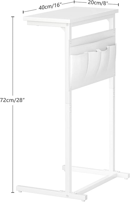 C Shaped End Table, Side Table for Sofa, Small TV Tray, Couch Table with Storage Bag for Small Space, Living Room, Bedroom, Home Office LET501W (White)