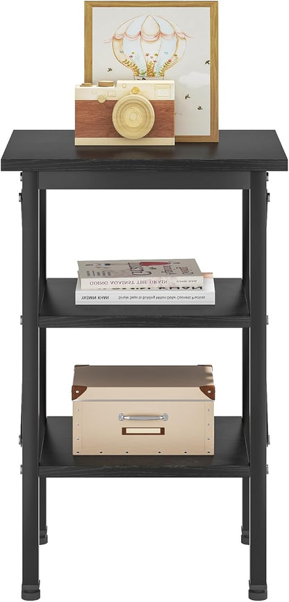 VECELO End Table Set of 2, Bedside Table, 24" Tall Living Room End Tables, X-Design Reinforced Nightstands, Side Table with 3-Tier Storage Shelves for Small Spaces, Office, Bedroom, Classic Black