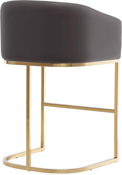 Manhattan Comfort Louvre 26 Inch Mid Century Modern Counter Height Bar Stools - Elegant Faux Leather Padded Seat, Stainless Steel Base with Footrest, Fully Assembled Barstools, Set of 2, Grey