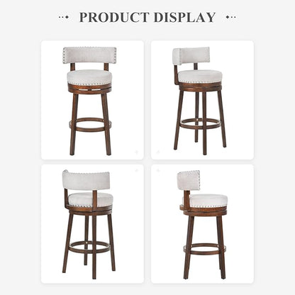 COLAMY Swivel Bar Stool, Swivel Bar Height Bar Stool, Modern Swivel Barstool with Back, Upholstered Wood Barstool for Kitchen Island Dining Room Bar, Beige, FM-4840-30-Beige-F