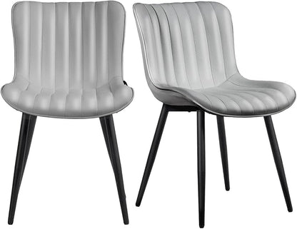 YOUNUOKE Mid-Century Modern Dining Chairs Set of 2, Grey PU Leather Upholstered Kitchen Chairs with Black Metal Legs, Armless Accent Chair for Dining Room, Guest Reception Room