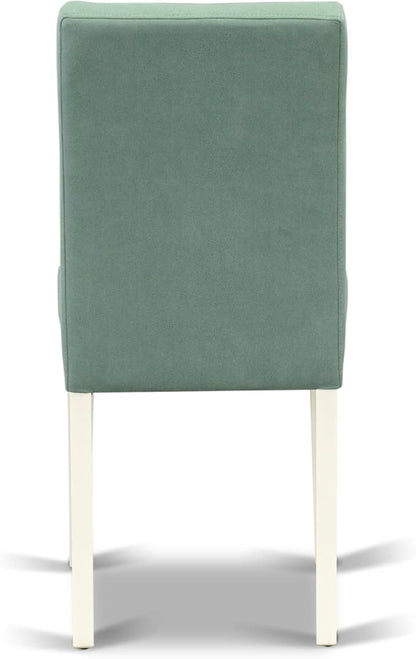 East West Furniture DLAS3-WHI-43 3 Piece Modern Dining Set contain A Wood Dining Table and 2 Willow Green Polyester Fabric Mid Century Chairs, Linen White