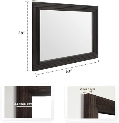 YOSHOOT Hand-Made Wooden Spliced Wall Mirror for Bathroom, Rustic Farmhouse Vanity Mirror, Décor Wall Art, Solid Wood Frame, Vertical or Horizontal Hanging, 53" x 28", Black