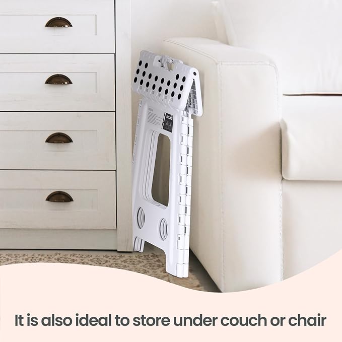 Delxo Folding Step Stool 17.5 Inch White Step Stools Foldable,Portable Collapsible Step Stool with Handle, Folding Stool for Kitchen Bathroom,Bedroom,Garden