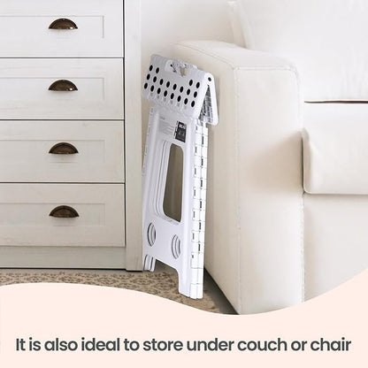 Delxo Folding Step Stool 17.5 Inch White Step Stools Foldable,Portable Collapsible Step Stool with Handle, Folding Stool for Kitchen Bathroom,Bedroom,Garden