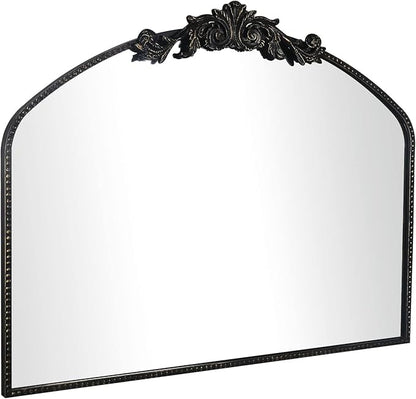 AIXI HOME Vintage Black Arched Mirror 36"X29", Antique Baroque Mantel Wall Mirror with Black Brush Gold Metal Ornate Frame for Entryway/Fireplace/Living Room/Hallway/Bathroom/Bedroom
