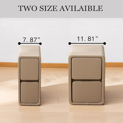 Narrow Nightstand, Solid Wood Night Stand for Small Spaces, Couch, Khaki Color 7.87in Wide