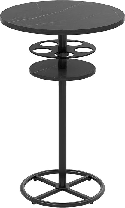 VECELO 36” High Top Bar Table, Sturdy Frame with Metal Base for Cocktail, Pub, Easy Assembly, Marble Black