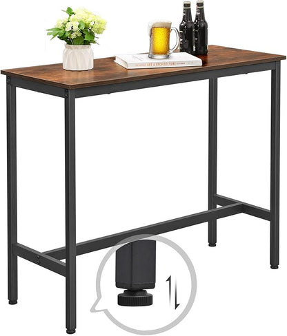 VASAGLE Bar Table, Narrow Long Kitchen Dining Table, Sturdy Metal Frame, Industrial, 15.7 x 39.4 x 35.4 Inches, Rustic Brown and Ink Black ULBT10X