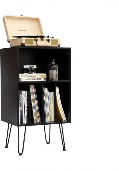 Record Player Stand with Vinyl Storage, Vinyl Record Storage Cabinet Holds Up to 150 Albums, End Table for Record Player, Turntable Stand with Record Storage for Living Room, Black
