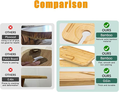 Bamboo Sofa Side Table Adjustable Height,Snack C Shaped End Table with Swivel Phone Stand,TV Trays for Eating on Couch, Small Spaces/Bathtub/Recliner/Bed/Sofa,Oblong.