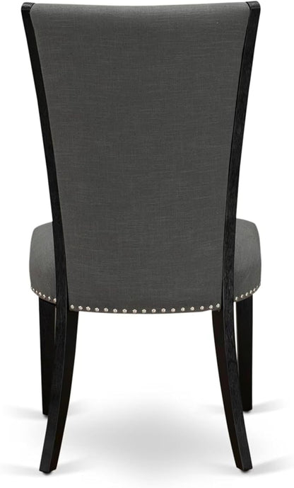 East West Furniture V696VE650-5 5 Piece Dining Set Includes a Rectangle Dining Room Table with V-Legs and 4 Dark Gotham Linen Fabric Parsons Chairs, 36x60 Inch, Multi-Color