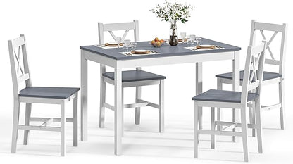 SogesPower Dining Table Set for 4, Wood Rectangular Kitchen Dining Table Set with 4 Chairs, 5-Piece Space-Saving Kitchen Table Set for Dining Room Small Space, Grey+White 43"