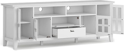 SIMPLIHOME Artisan SOLID WOOD 72 Inch Wide Contemporary TV Media Stand in White for TVs up to 80 Inches, For the Living Room and Entertainment Center