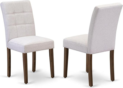 East West Furniture ANAS3-AWA-08 3 Piece Kitchen Dining Table Set contain A Modern Table and 2 Mist Beige Polyester Fabric Upholstered Dining Chairs, Antique Walnut