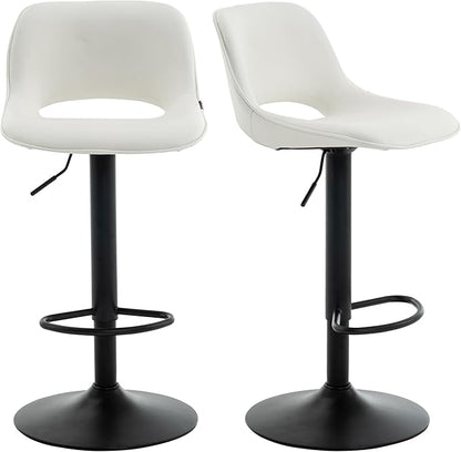 YOUNIKE Bar Stools Set of 2, Adjustable Counter Height Barstools Faux Leather Upholstered Counter Stools with Hollow Back for Kitchen Island, Warm White