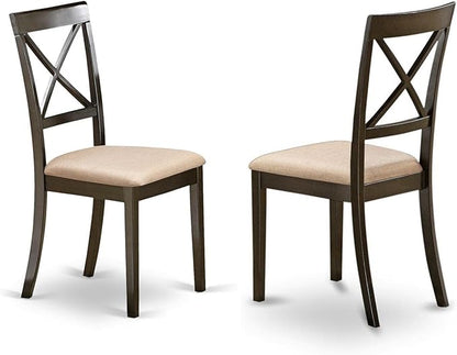 East West Furniture HLBO3-CAP-C 3 Piece Dining Table Set for Small Spaces Contains a Round Dining Room Table with Pedestal and 2 Linen Fabric Upholstered Chairs, 42x42 Inch, Cappuccino