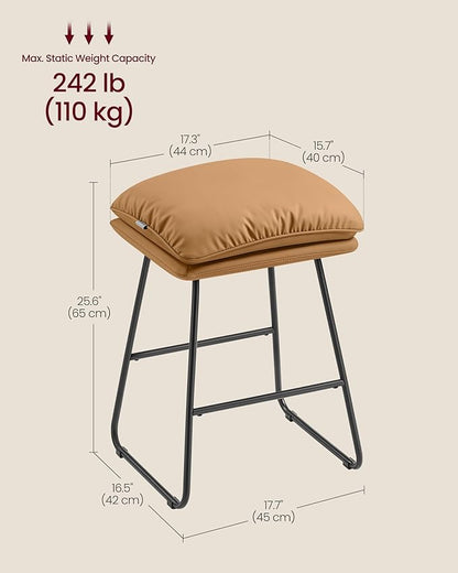 VASAGLE Bar Stools Set of 4, Counter Height Bar Stools, Leather Counter Stools Barstools with Soft Cushion and Metal Sled Legs, 25.6 Inches Bar Height Bar Chairs for Kitchen Island, Caramel Brown