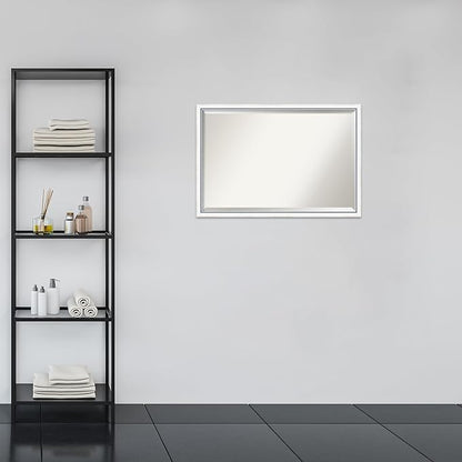 Amanti Art White Bathroom Mirror for Over Sink, 26x38 Morgan White Blue Rectangle Vanity Mirror, Large Modern Contemporary Wood Frame, Hangs Horizonally and Vertically, Bathroom Wall Decor, Beveled