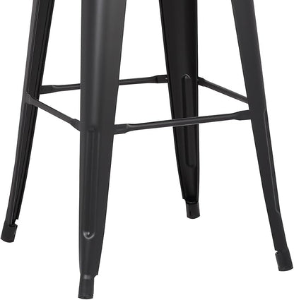 AC Pacific 30” Metal Barstool Set of 2 – Country Rustic Style with Low Back, Lightweight & Sturdy Build, Easy Assembly – Midnight Matte Finish