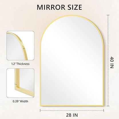 Arched Wall Mirror for Bathroom,Mirrors for Wall,28''x40'',Vanity Mirror for Bedroom Dresser, Entryway, Living Room, Metal Frame (28''x40'',Gold)