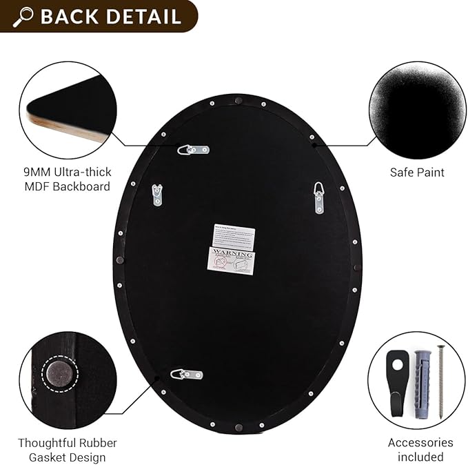 ANDY STAR Black Oval Mirror, 24x32'' Matte Black Metal Framed Oval Wall Mirror, Modern Black Vanity Mirror in Stainless Steel Frame, Wall Mount Horizontal or Vertical