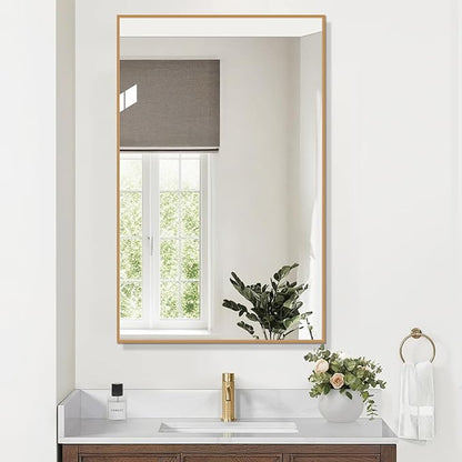 Golden Bathroom Mirror for Wall, Rectangle Mirrors with Metal Frame, Modern Vanity Wall Mirror Decor for Entryway Hangs, Bathroom Living Room Horizontal or Vertical(Golden, 30" L x 24" W)