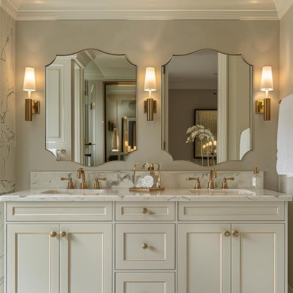28x36 Inch Gold Scalloped Mirror, Bathroom Vanity Mirror with Stainless Steel Metal Frame, Anti-Rust, Shatterproof HD Glass, Unique Irregular Mirror for Bathroom, Bedroom, Living Room