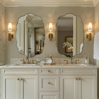 ANDY STAR Oval Bathroom Mirror, 24x36 Inch Scalloped Wall Mirror, Modern Brushed Gold Wavy Mirror, Anti-Rust Brass Metal Mirror for Bathroom Hang Vertical or Horizontal