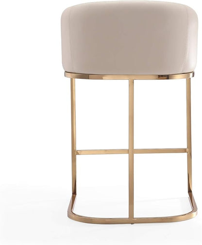 Manhattan Comfort Louvre 26 Inch Mid Century Modern Counter Height Bar Stools - Elegant Faux Leather Padded Seat, Stainless Steel Base with Footrest, Fully Assembled Barstools, Set of 1, Cream