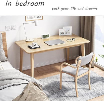 IOTXY Simple Wooden Writing Desk - Modern Minimalist Style PC Laptop Computer Workbench with Solid Wood Legs, 47" W Home Office Work Table for TV Stand Music Video Live Broadcast Workstation, White