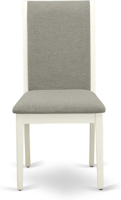 East West Furniture MZLA3-LWH-06 3 Piece Kitchen Table & Chairs Set Contains a Rectangle Dining Table with Dropleaf and 2 Shitake Linen Fabric Upholstered Chairs, 36x54 Inch, Linen White