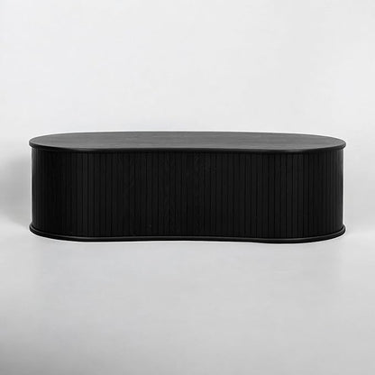 NTC Ripple Coffee Table, Modern Oval Wooden Center Table with Vertical Groove Design, Stylish Living Room Decor, Contemporary Minimalist Style for Home and Office, Effortless Assembly - Burnt Black