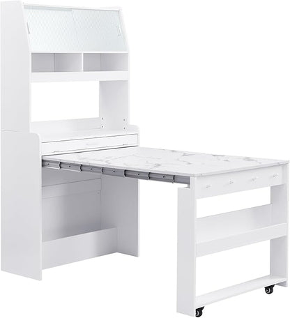Merax Sideboard Buffet Cabinet with Foldable Dining Table, Multifunctional Cupboard with Storage Shelf and Hooks, for Small Places,Studio, Apartment