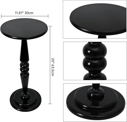 SwallowLiving Small Round Side Table, Tall Pedestal Drink End Tables Living Room, Narrow Night Stand for Small Spaces, Sofa Couch, Bedroom, Modern Wooden Beside Table Home Decor (Black, 12" x 25")